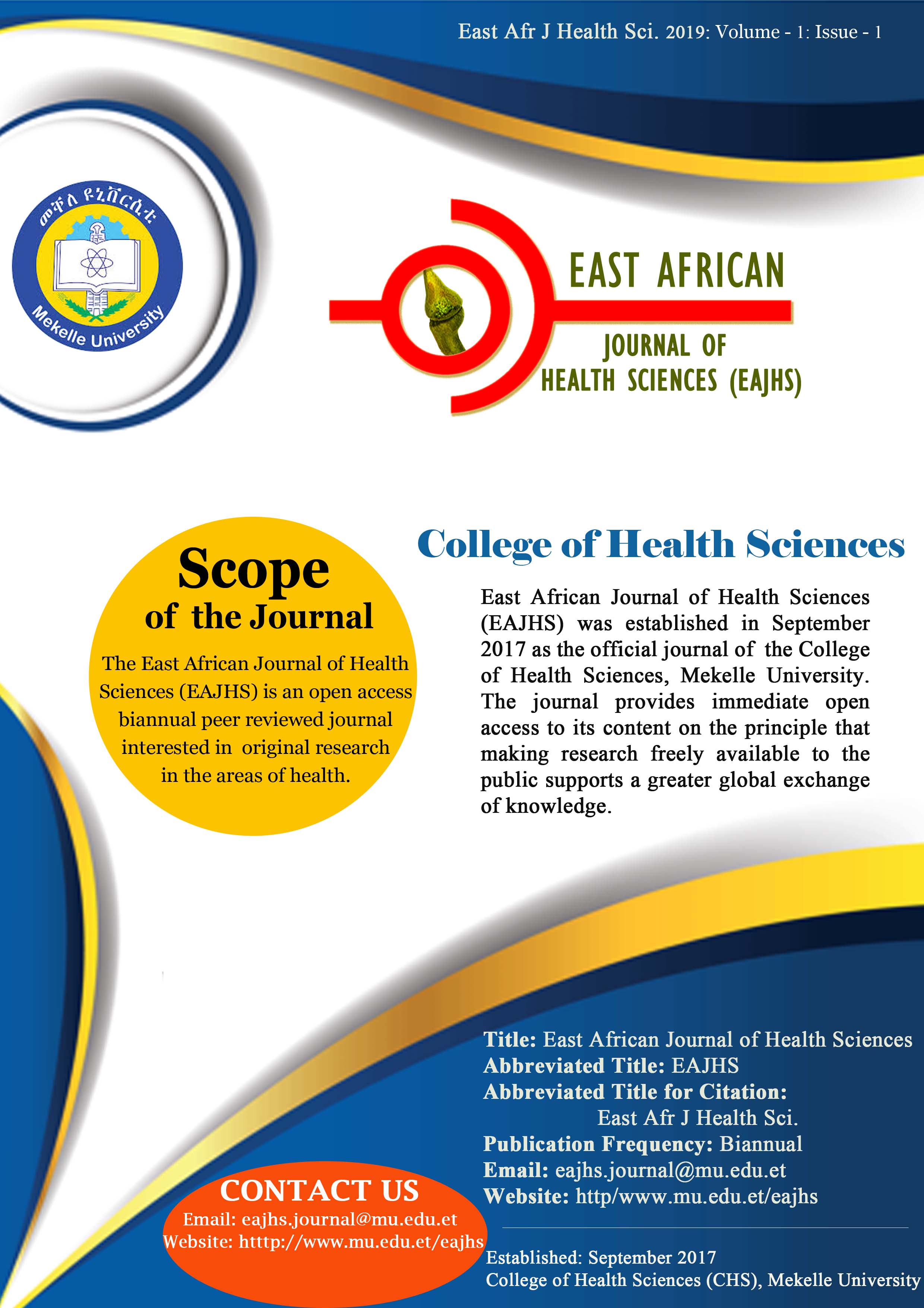 					View Vol. 1 No. 1 (2019): East African Journal of Health Sciences
				